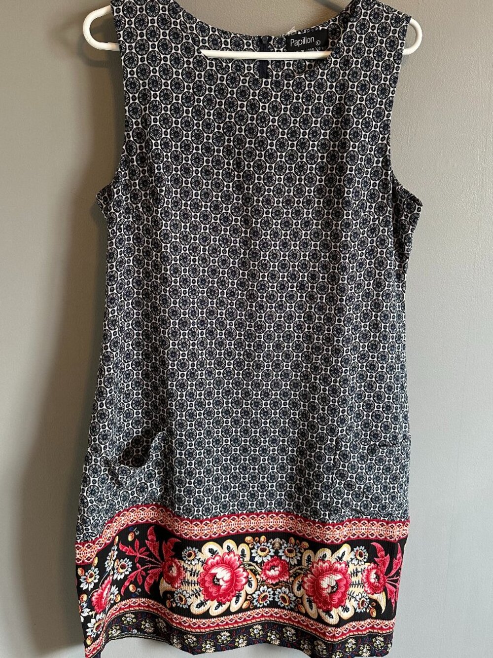 PAPILLON Sleeveless SunDress with front pockets & back zip Women's LG - NWOT